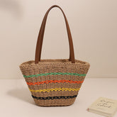 Sac à bandoulière en paille française à rayures colorées, sac de plage de grande capacité pour vacances en bord de mer